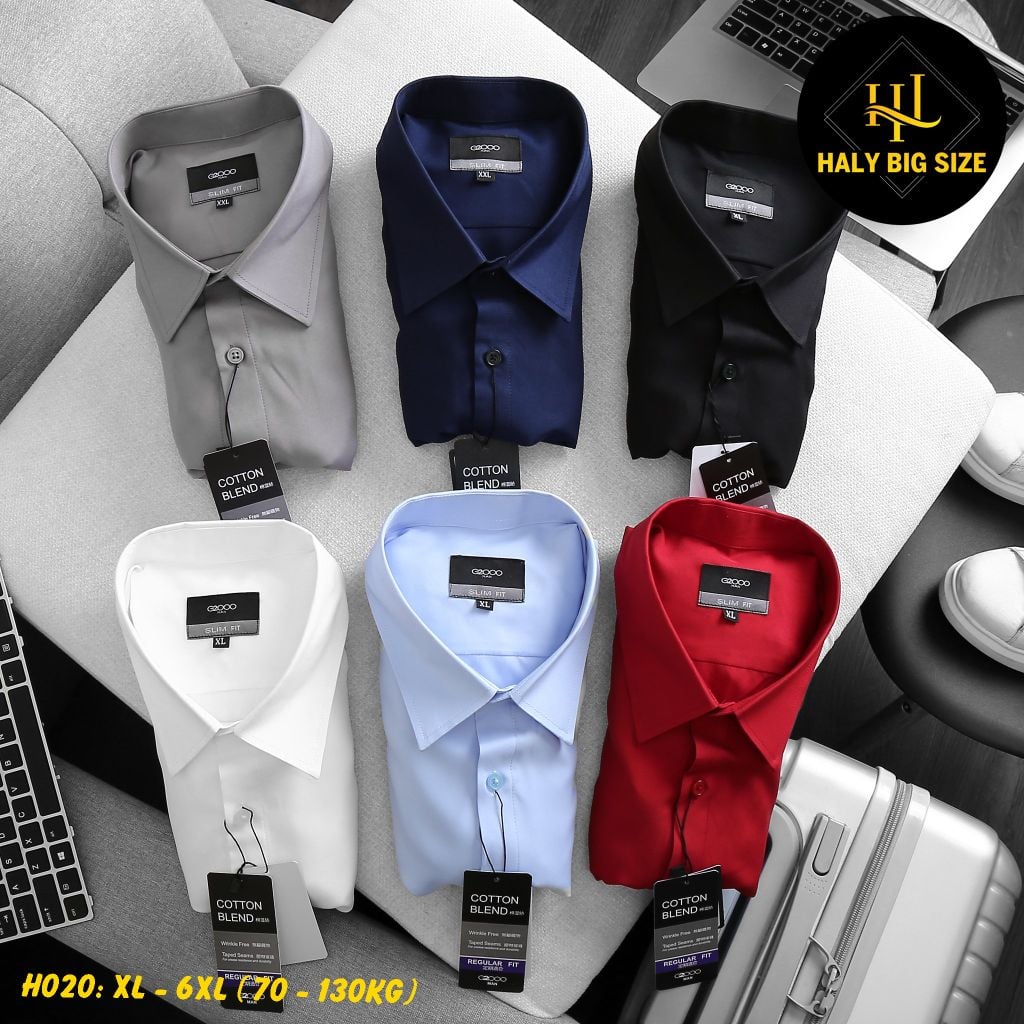 Áo sơ mi nam trơn tay dài big size kate lụa H020