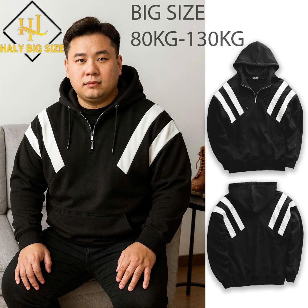 Áo khoác hoodie nam big size dây kéo phối sọc H1014