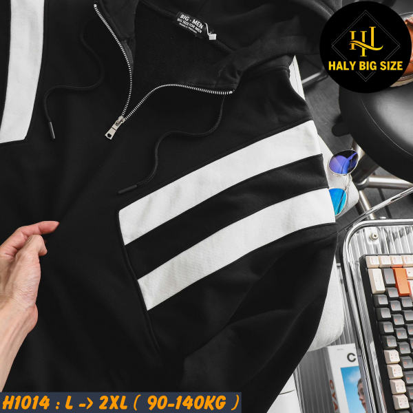 Áo khoác hoodie nam big size dây kéo phối sọc H1014