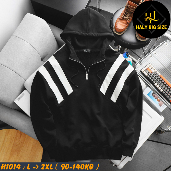 Áo khoác hoodie nam big size dây kéo phối sọc H1014