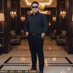Áo sơ mi nam big size cotton gân sọc dọc H1028