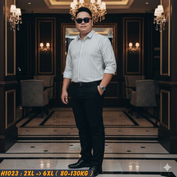 Áo sơ mi nam big size cotton gân sọc dọc H1028
