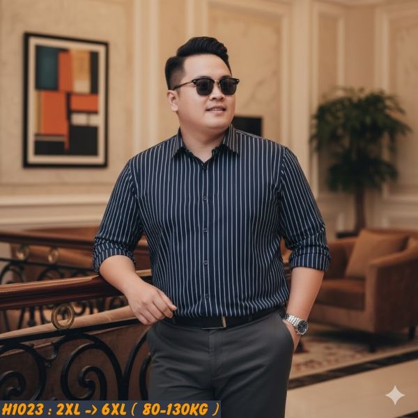 Áo sơ mi nam big size cotton gân sọc dọc H1028