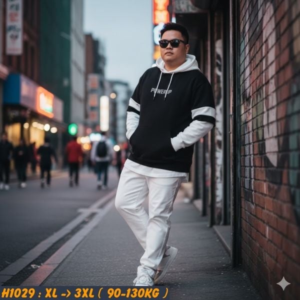 Áo khoác hoodie nam big size nỉ phối màu POWERUP trẻ trung H1038