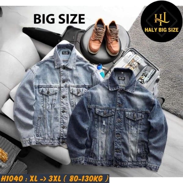 Áo khoác nam big size chất jean wash rách bụi H1040