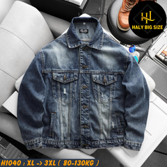 Áo khoác nam big size chất jean wash rách bụi H1040