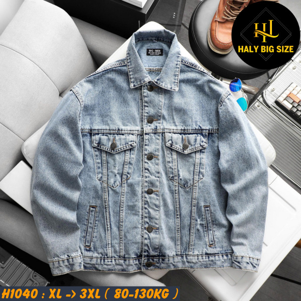 Áo khoác nam big size chất jean wash rách bụi H1040