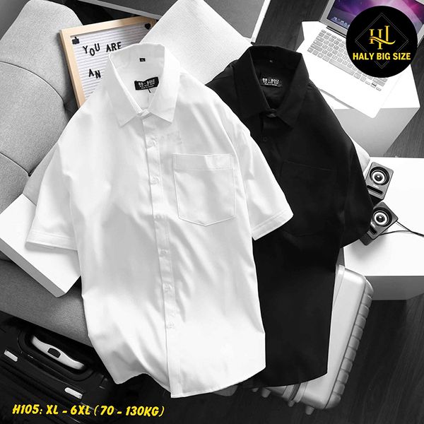 Áo sơ mi nam big size trắng đen có túi H105