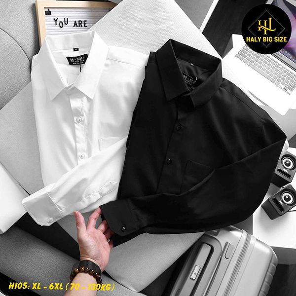 Áo sơ mi nam big size trắng đen có túi H105