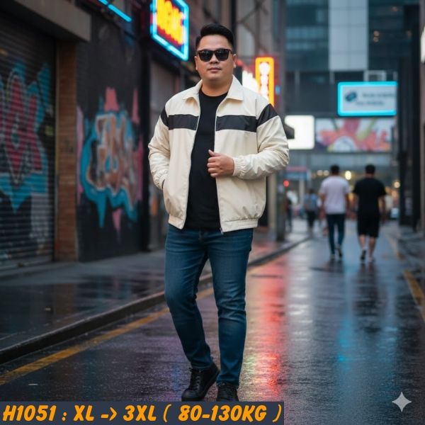 Áo khoác nam big size vải dù cổ bẻ phối sọc H1051