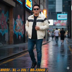 Áo khoác nam big size vải dù cổ bẻ phối sọc H1051
