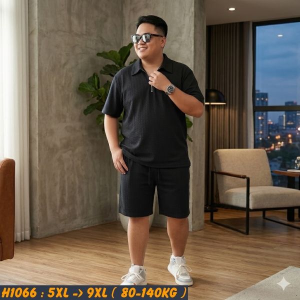 Đồ bộ nam big size polo khóa kéo vải tổ ong H1066