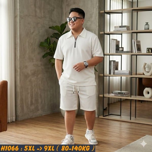 Đồ bộ nam big size polo khóa kéo vải tổ ong H1066