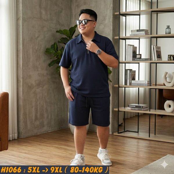 Đồ bộ nam big size polo khóa kéo vải tổ ong H1066