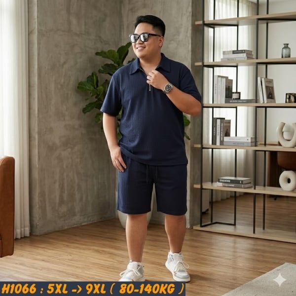 Đồ bộ nam big size polo khóa kéo vải tổ ong H1066