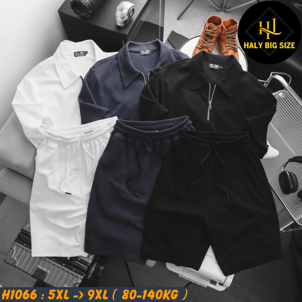Đồ bộ nam big size polo khóa kéo vải tổ ong H1066