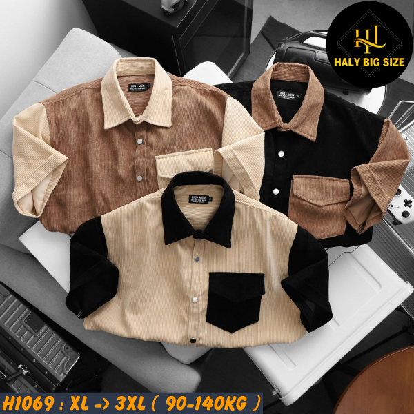 Áo sơ mi nam big size nhung tăm phối màu trẻ trung H1069