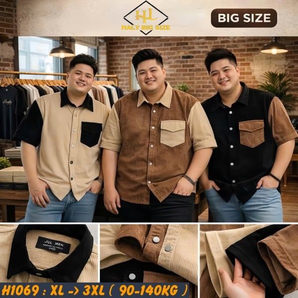 Áo sơ mi nam big size nhung tăm phối màu trẻ trung H1069