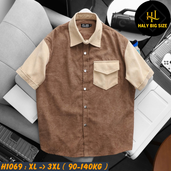 Áo sơ mi nam big size nhung tăm phối màu trẻ trung H1069