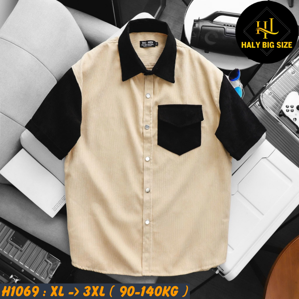 Áo sơ mi nam big size nhung tăm phối màu trẻ trung H1069