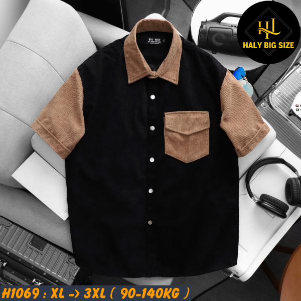 Áo sơ mi nam big size nhung tăm phối màu trẻ trung H1069