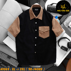 Áo sơ mi nam big size nhung tăm phối màu trẻ trung H1069