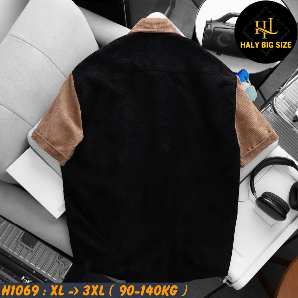 Áo sơ mi nam big size nhung tăm phối màu trẻ trung H1069