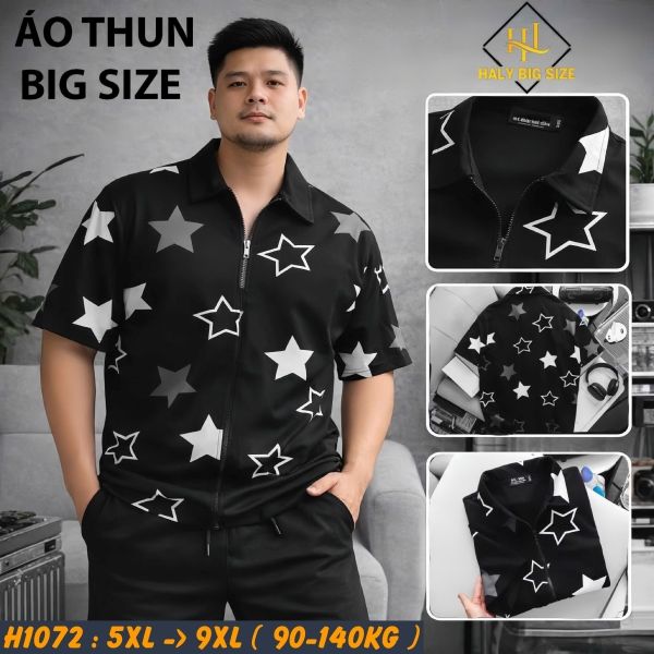 Áo polo nam big size phối dây kéo ngôi sao H1072