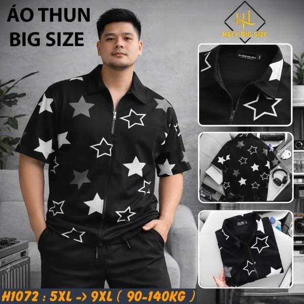 Áo polo nam big size phối dây kéo ngôi sao H1072