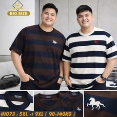 Áo thun nam big size cotton sọc thêu ngựa lịch lãm H1073