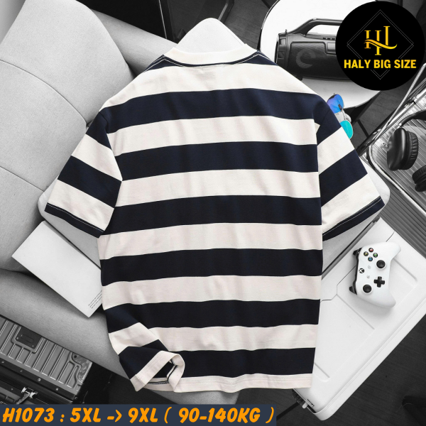 Áo thun nam big size cotton sọc thêu ngựa lịch lãm H1073