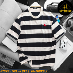 Áo thun nam big size cotton sọc thêu ngựa lịch lãm H1073