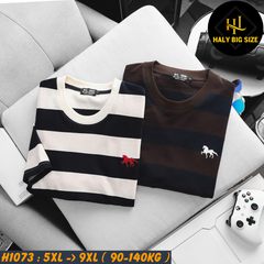 Áo thun nam big size cotton sọc thêu ngựa lịch lãm H1073