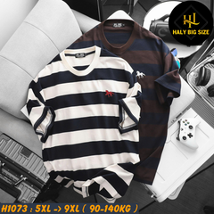 Áo thun nam big size cotton sọc thêu ngựa lịch lãm H1073