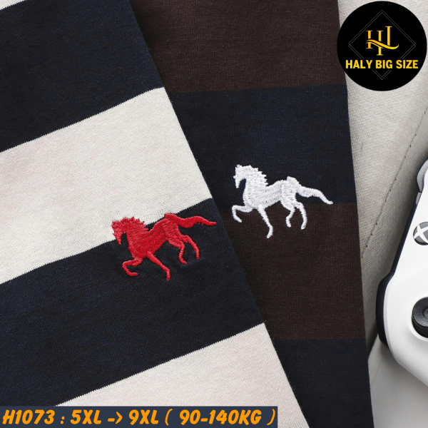 Áo thun nam big size cotton sọc thêu ngựa lịch lãm H1073