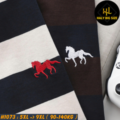 Áo thun nam big size cotton sọc thêu ngựa lịch lãm H1073