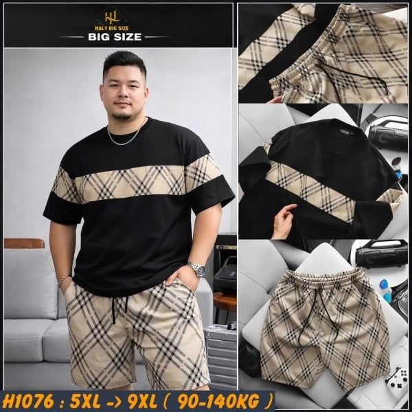 Đồ bộ nam big size sọc tartan chất vải Umi co giãn H1076