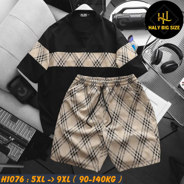 Đồ bộ nam big size sọc tartan chất vải Umi co giãn H1076