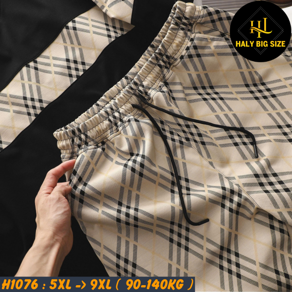 Đồ bộ nam big size sọc tartan chất vải Umi co giãn H1076