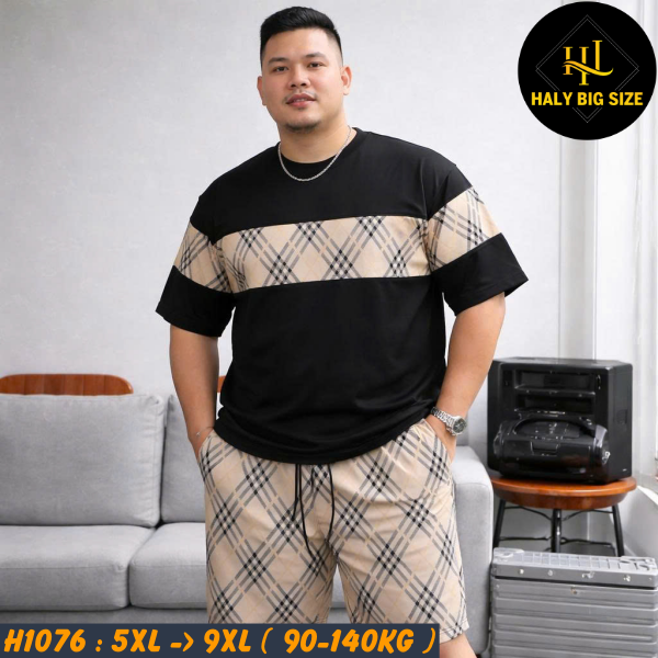 Đồ bộ nam big size sọc tartan chất vải Umi co giãn H1076