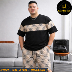 Đồ bộ nam big size sọc tartan chất vải Umi co giãn H1076