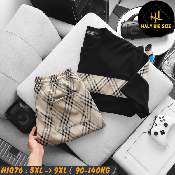 Đồ bộ nam big size sọc tartan chất vải Umi co giãn H1076