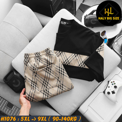 Đồ bộ nam big size sọc tartan chất vải Umi co giãn H1076