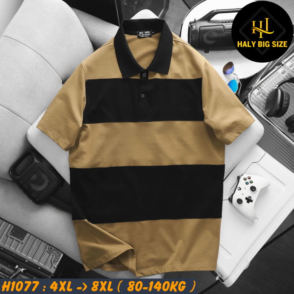 Áo polo nam big size nâu phối sọc ngang H1077