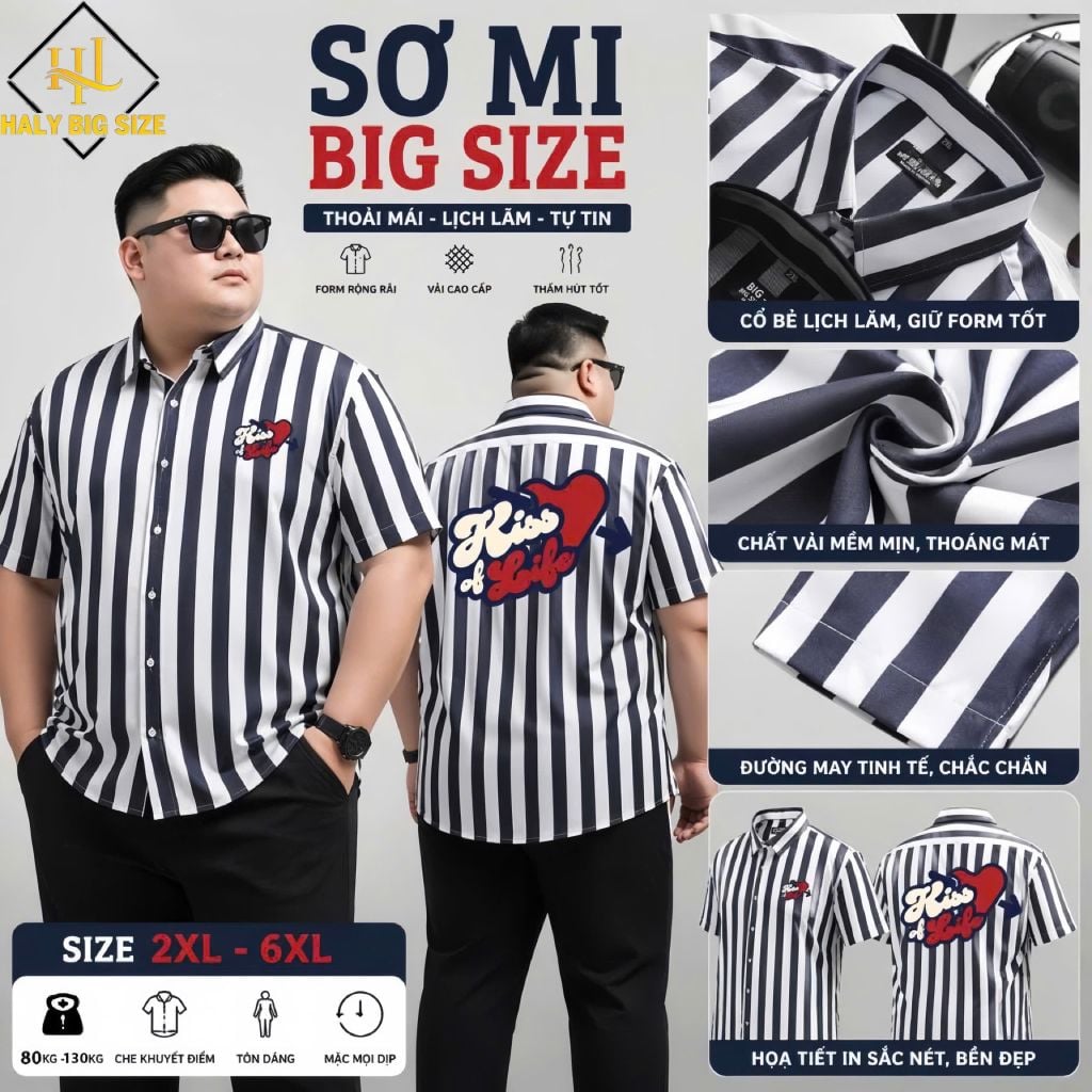 Áo sơ mi nam big size vải QC cao cấp kẻ sọc H1079