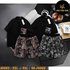 Đồ bộ nam big size áo cotton quần vải jean gấm họa tiết H1083