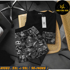 Đồ bộ nam big size áo cotton quần vải jean gấm họa tiết H1083