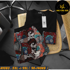 Đồ bộ nam big size áo cotton quần vải jean gấm họa tiết H1083