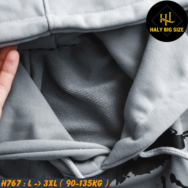 Áo khoác hoodie nam big size màu xám in lụa toàn thân H767