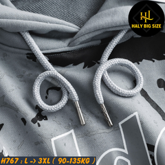 Áo khoác hoodie nam big size màu xám in lụa toàn thân H767